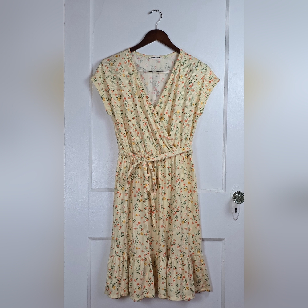 Caution To The Wind Pale Yellow Floral Wrap Dress